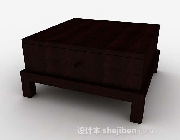 现代风格深棕色木质方形茶几3d模型下载