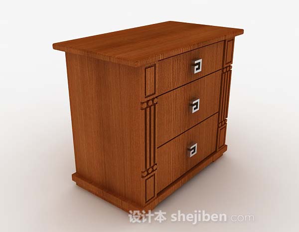 中式木质棕色床头柜3d模型下载