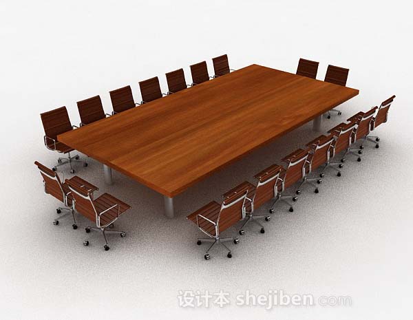长方形棕色木质办公桌椅3d模型下载