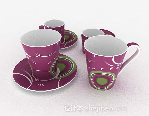 免费紫色现代杯子套装3d模型下载