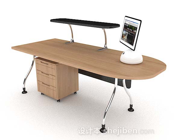 现代风格现代简单木质黄棕色办公桌3d模型下载