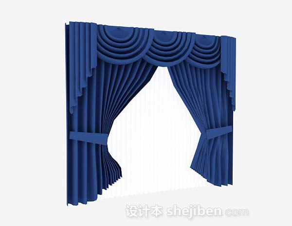 现代风格蓝色窗帘3d模型下载