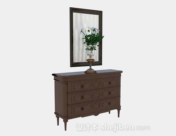 现代风格棕色木质厅柜3d模型下载
