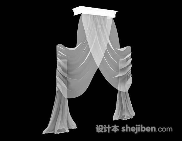 现代风格白色纱质窗帘3d模型下载