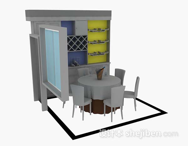 设计本灰色餐桌椅3d模型下载