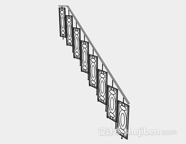 设计本中式黑色铁艺楼梯栏杆3d模型下载