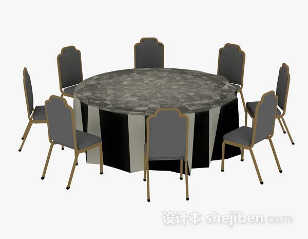 设计本灰色圆形餐桌椅3d模型下载