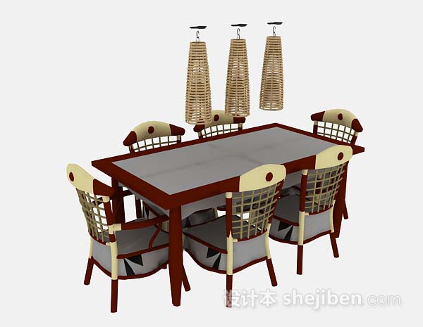 设计本东南亚棕色餐桌椅3d模型下载
