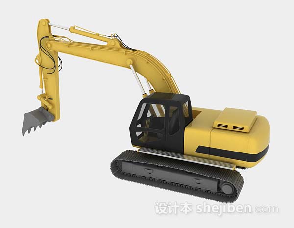 现代风格黄色挖掘机3d模型下载