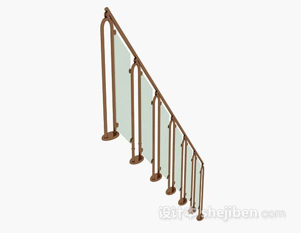 设计本棕色玻璃楼梯栏杆3d模型下载