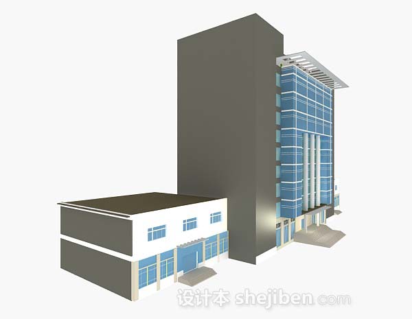 免费蓝色办公大厦3d模型下载