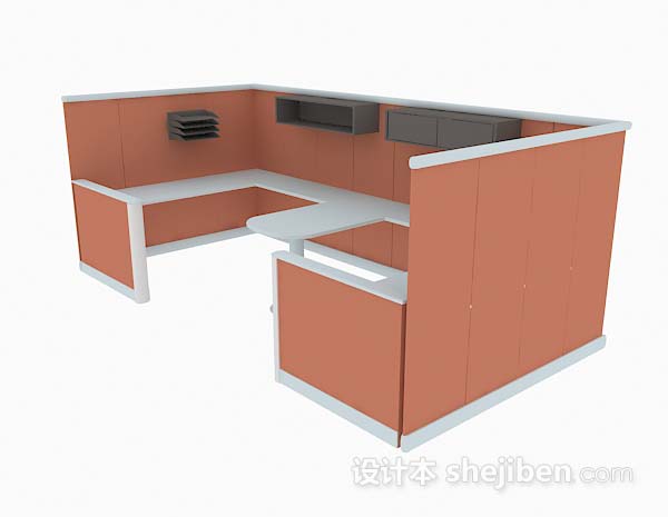 免费橙色办公桌3d模型下载