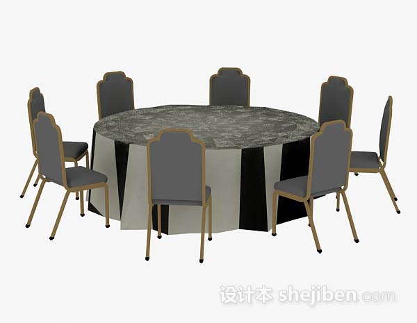 现代风格灰色圆形餐桌椅3d模型下载