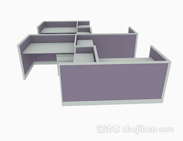 设计本浅紫色办公桌3d模型下载