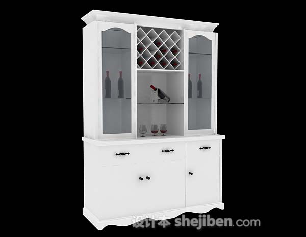 现代风格白色木质家居酒柜3d模型下载