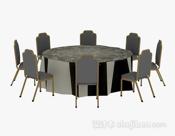 免费灰色圆形餐桌椅3d模型下载
