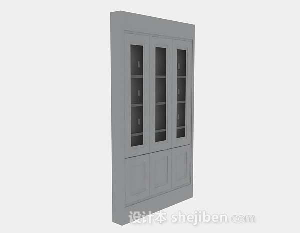 现代风格灰色简单木质书柜3d模型下载