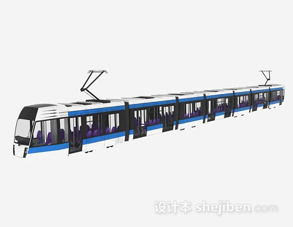 蓝白色电车3d模型下载