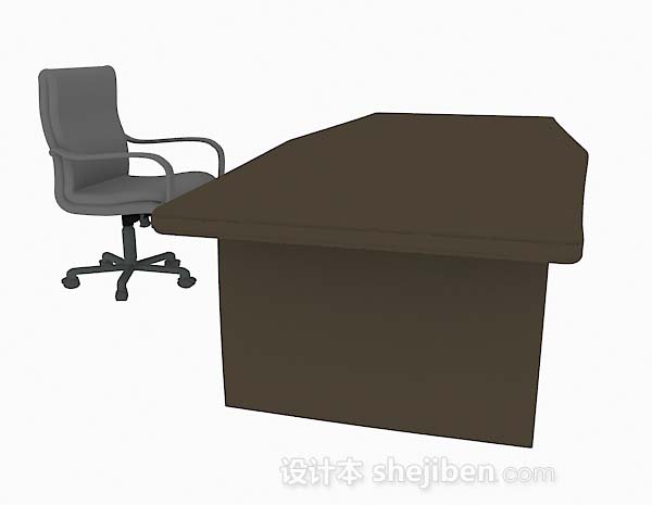 设计本棕色办公桌椅3d模型下载