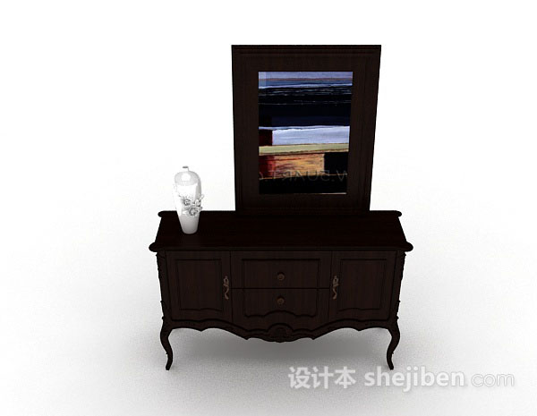 现代风格木质棕色装饰厅柜3d模型下载