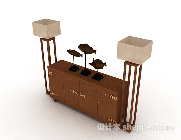 免费新中式木质棕色厅柜3d模型下载