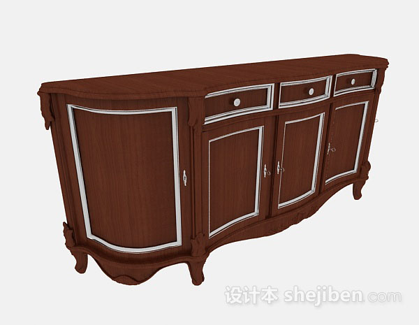 欧式木质棕色厅柜3d模型下载