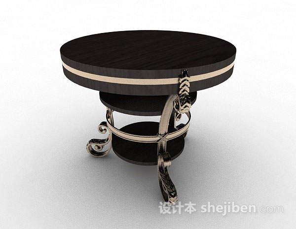欧式黑色圆形餐桌3d模型下载