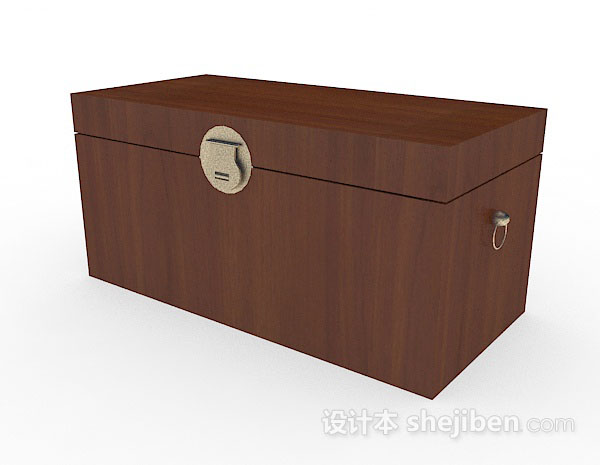 免费中式棕色木质衣箱子3d模型下载