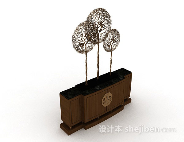 中式木质装饰厅柜3d模型下载