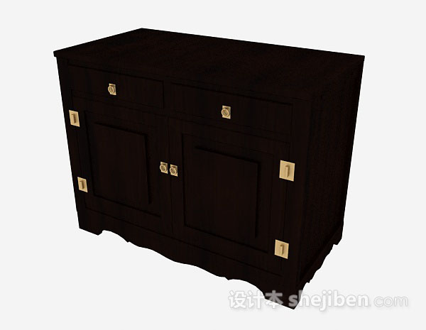 中式风格中式深棕色储物柜3d模型下载