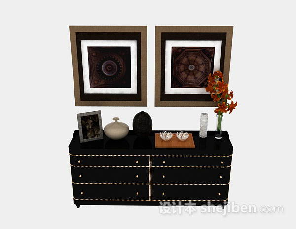 现代风格黑色木质装饰厅柜3d模型下载