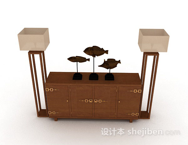 中式风格新中式木质棕色厅柜3d模型下载