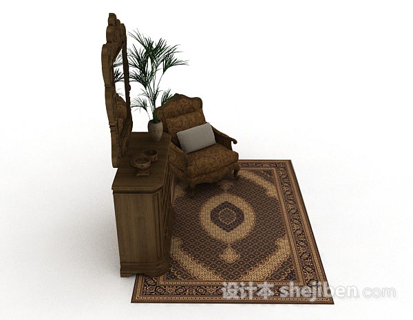 设计本欧式复古棕色木质厅柜3d模型下载