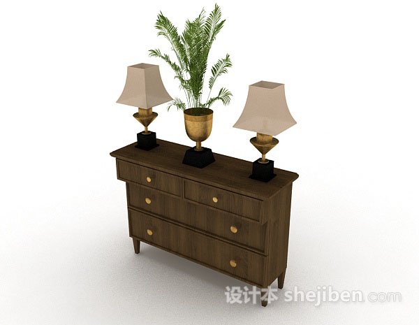 免费棕色木质装饰厅柜3d模型下载
