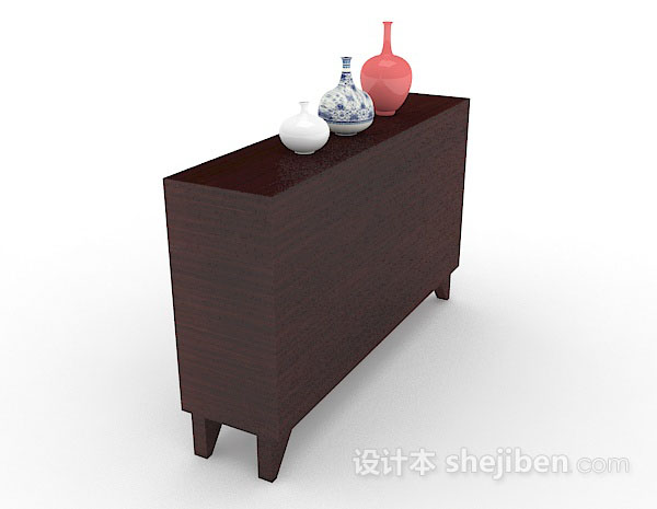 设计本棕色简约木质厅柜3d模型下载