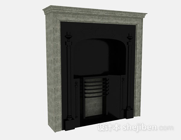 现代风格黑色壁炉3d模型下载