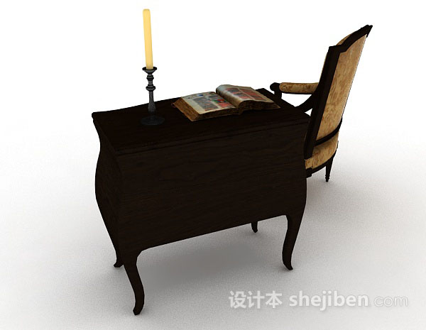 设计本欧式棕色木质家居椅3d模型下载