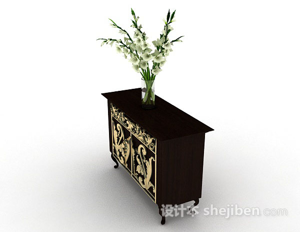 设计本中式木质雕花厅柜3d模型下载