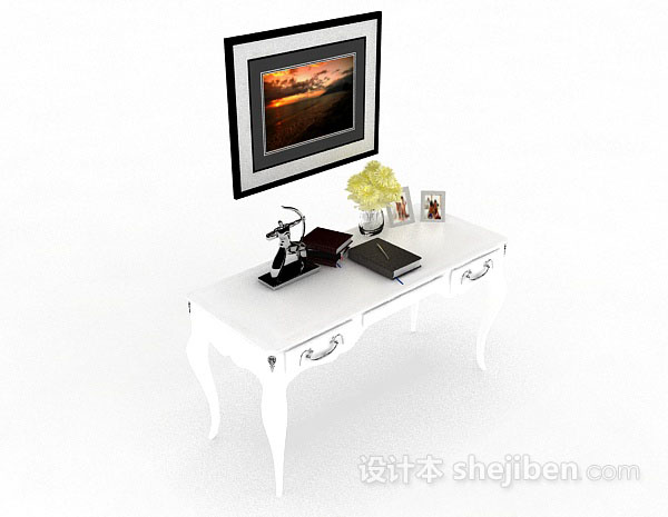 欧式白色书桌3d模型下载