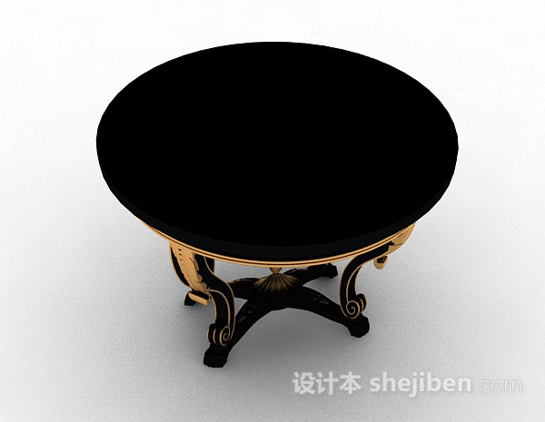 免费棕色木质圆形餐桌3d模型下载