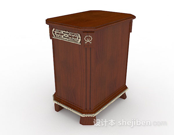 设计本复古棕色木质床头柜3d模型下载