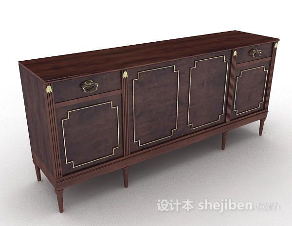 中式木质深棕色厅柜3d模型下载
