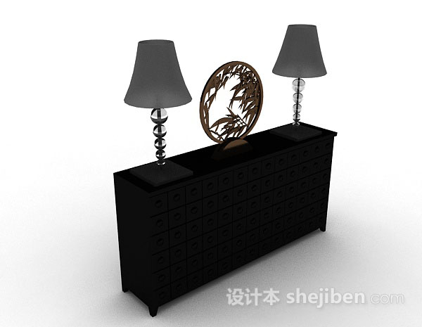 黑色木质厅柜3d模型下载