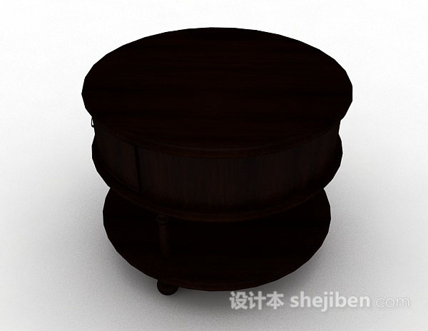 免费圆形木质床头柜3d模型下载