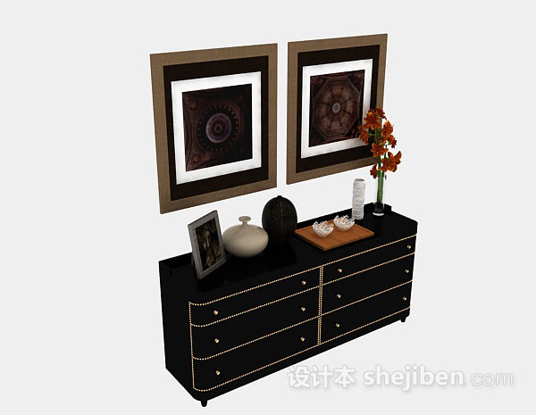 黑色木质装饰厅柜3d模型下载