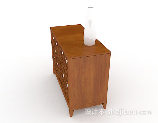 免费中式木质雕花厅柜3d模型下载