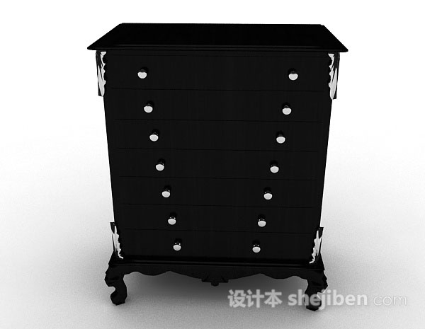 欧式风格欧式黑色木质厅柜3d模型下载
