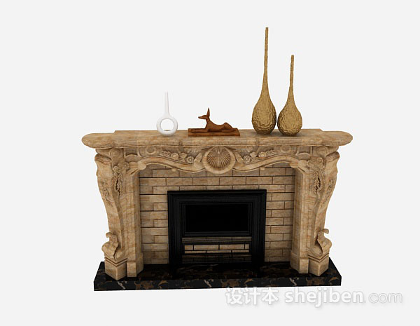 欧式风格欧式棕色壁炉3d模型下载