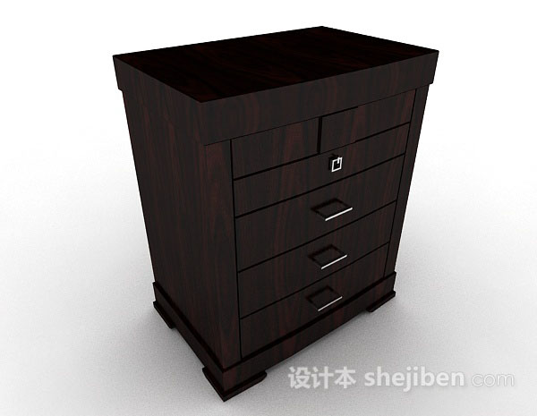 免费木质深棕色储物柜3d模型下载
