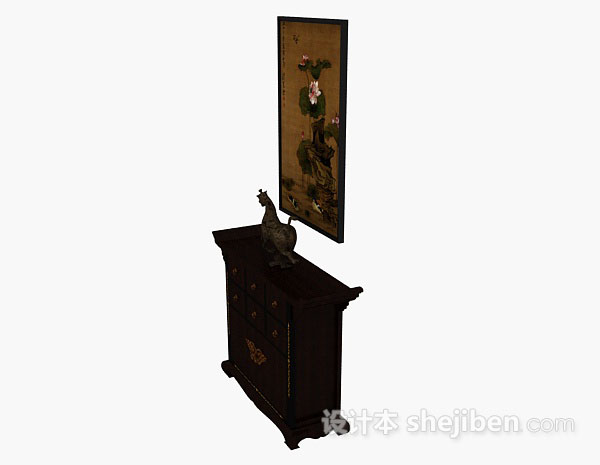 设计本中式棕色木质厅柜3d模型下载